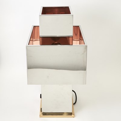 Lot 817 - Pair of Willy Rizzo Chrome-Plated Steel, Copper and Brass "Love" Table Lamps