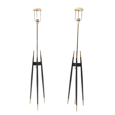 Lot 776 - Pair of Svend Aage Holm Sørensen Mid-Century Design Brass and Black Enameled Steel Floor Lamps