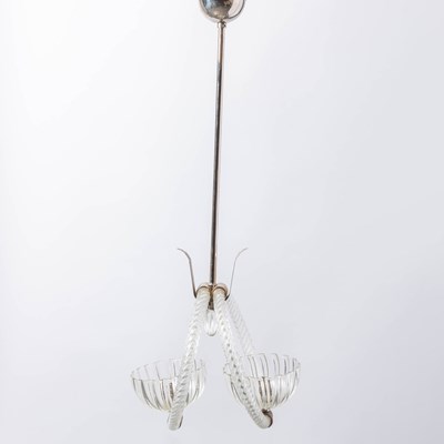 Lot 772 - Italian Blown and Hand-Formed Glass and Chromed Metal Two-Light Ceiling Light