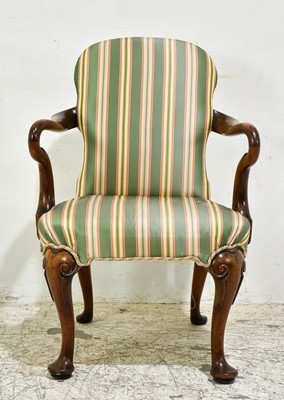 Lot 49 - George II Style Mahogany Stripe Upholstered Armchair
