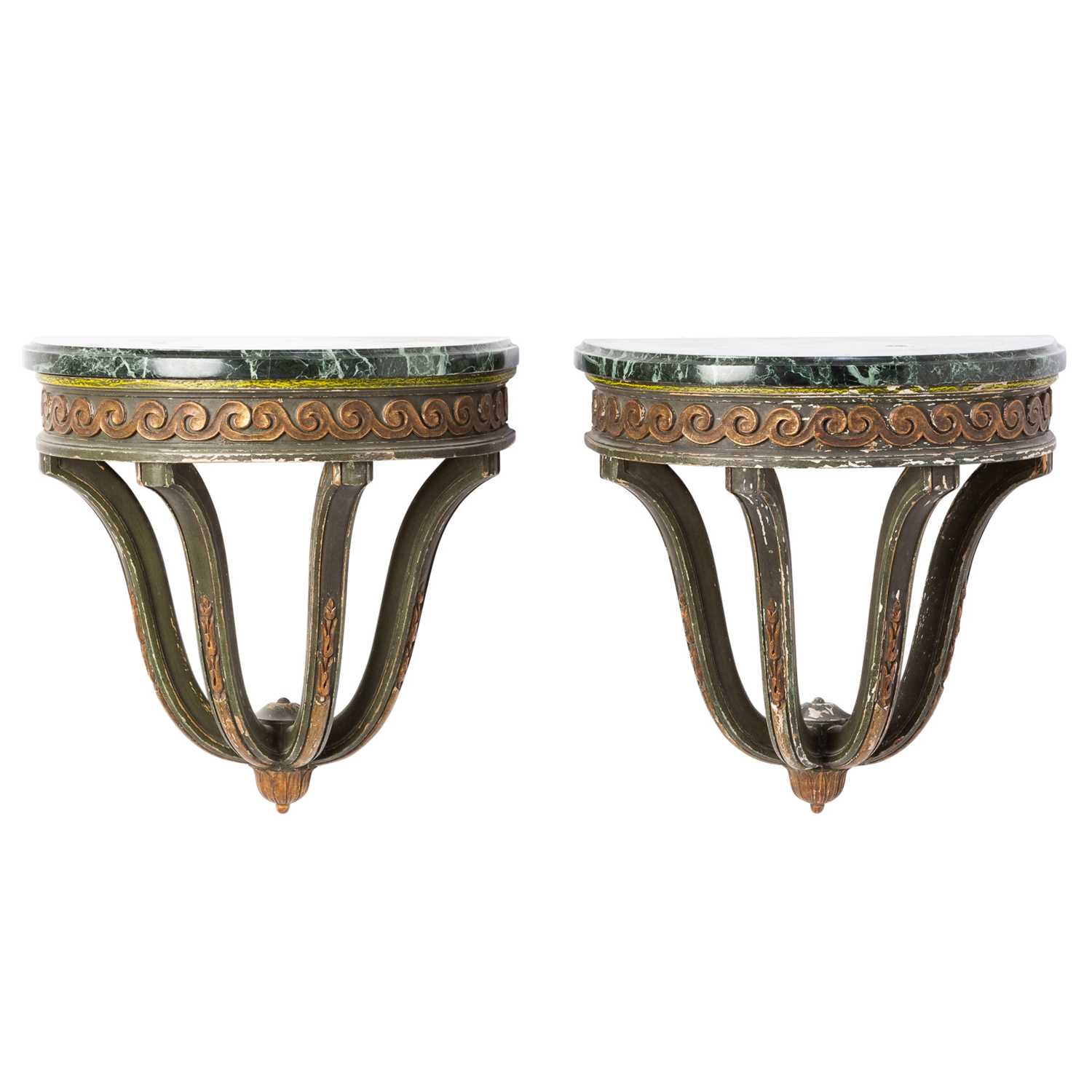 Lot 368 - Pair of Marble Top Painted Wood Wall Brackets