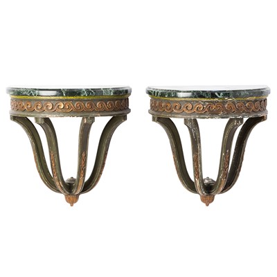 Lot 368 - Pair of Marble Top Painted Wood Wall Brackets