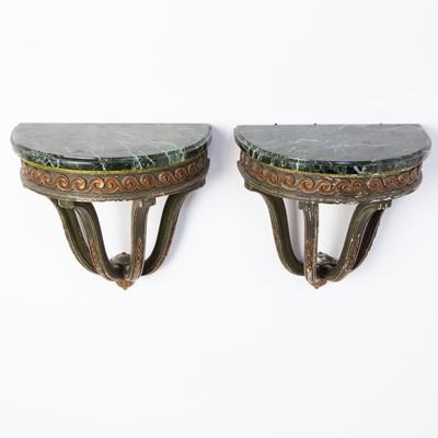 Lot 368 - Pair of Marble Top Painted Wood Wall Brackets