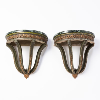 Lot 368 - Pair of Marble Top Painted Wood Wall Brackets