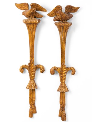 Lot 361 - Pair of Giltwood Wall Ornaments with Eagles