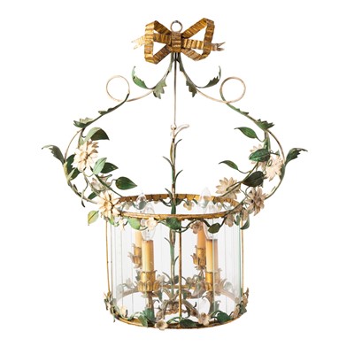 Lot 360 - Tole and Glass Flower Decorated Lantern