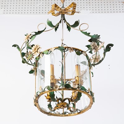 Lot 360 - Tole and Glass Flower Decorated Lantern