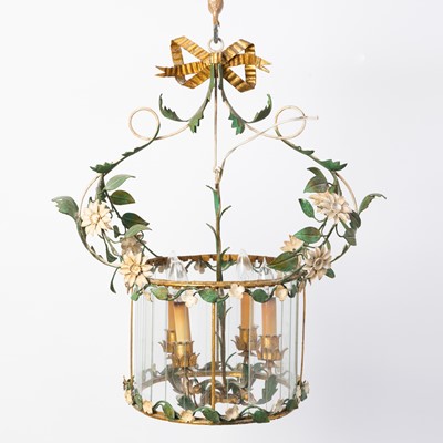 Lot 360 - Tole and Glass Flower Decorated Lantern