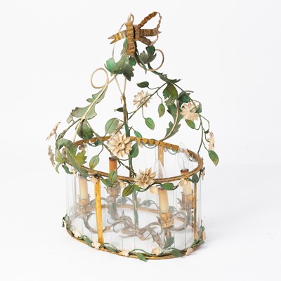 Lot 360 - Tole and Glass Flower Decorated Lantern