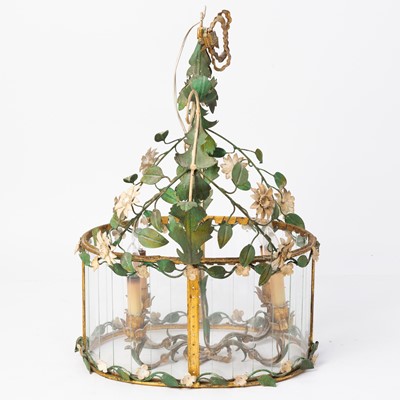 Lot 360 - Tole and Glass Flower Decorated Lantern