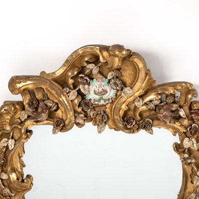 Lot 192 - Rococo Style Carved Giltwood and Porcelain Mounted Mirror