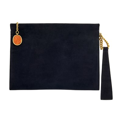 Lot 1223 - Cartier Black Suede, Gold and Coral Cameo Clutch