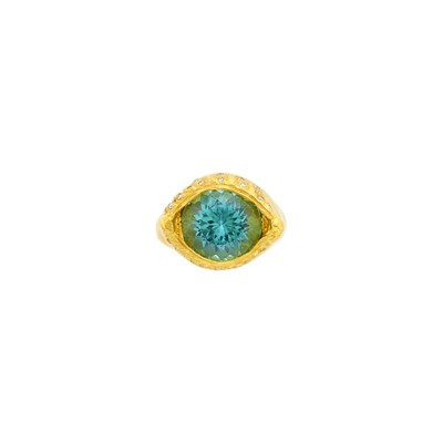 Lot 7 - Tracy Dara Kamenstein High Karat Gold, Blue-Green Tourmaline and Diamond Ring