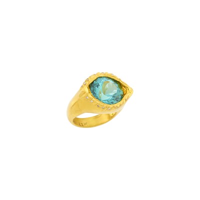 Lot 7 - Tracy Dara Kamenstein High Karat Gold, Blue-Green Tourmaline and Diamond Ring
