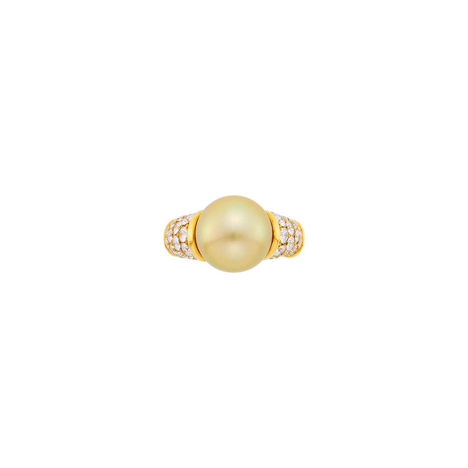 Lot 1144 - Mikimoto Gold, Golden Cultured Pearl and Diamond Ring