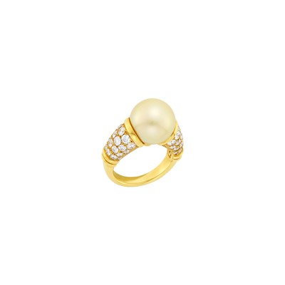 Lot 1144 - Mikimoto Gold, Golden Cultured Pearl and Diamond Ring