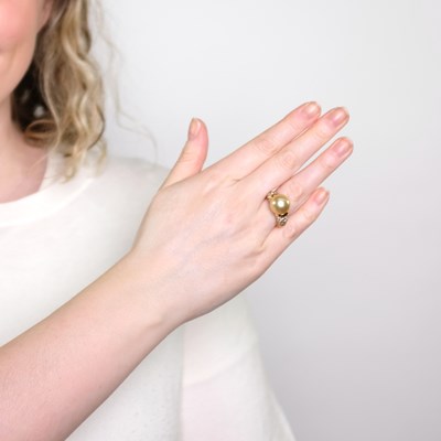 Lot 1144 - Mikimoto Gold, Golden Cultured Pearl and Diamond Ring