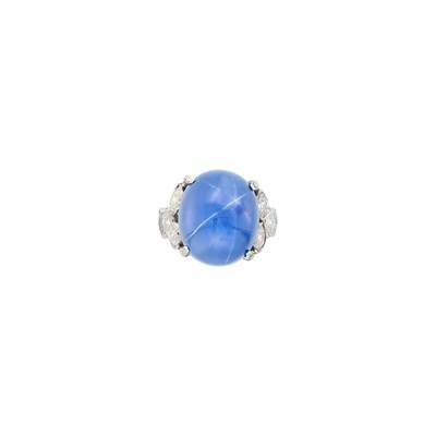 Lot 1081 - Platinum, Star Sapphire and Diamond Ring