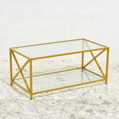 Lot 373 - Modern Gilt Metal Glass 2-Tier Low Table
