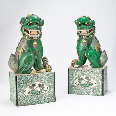 Lot 650 - A Pair of Chinese Famille Verte Porcelain Fu Lions