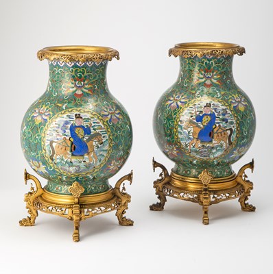 Lot 553 - A Pair of Chinese Cloisonne Enamel Vases