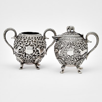Lot 175 - Indian Silver Cream and Sugar Set