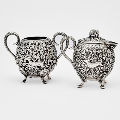 Lot 175 - Indian Silver Cream and Sugar Set