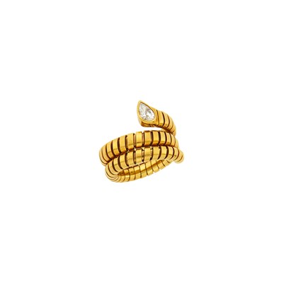 Lot Bulgari Gold and Diamond 'Tubogas Serpenti' Ring