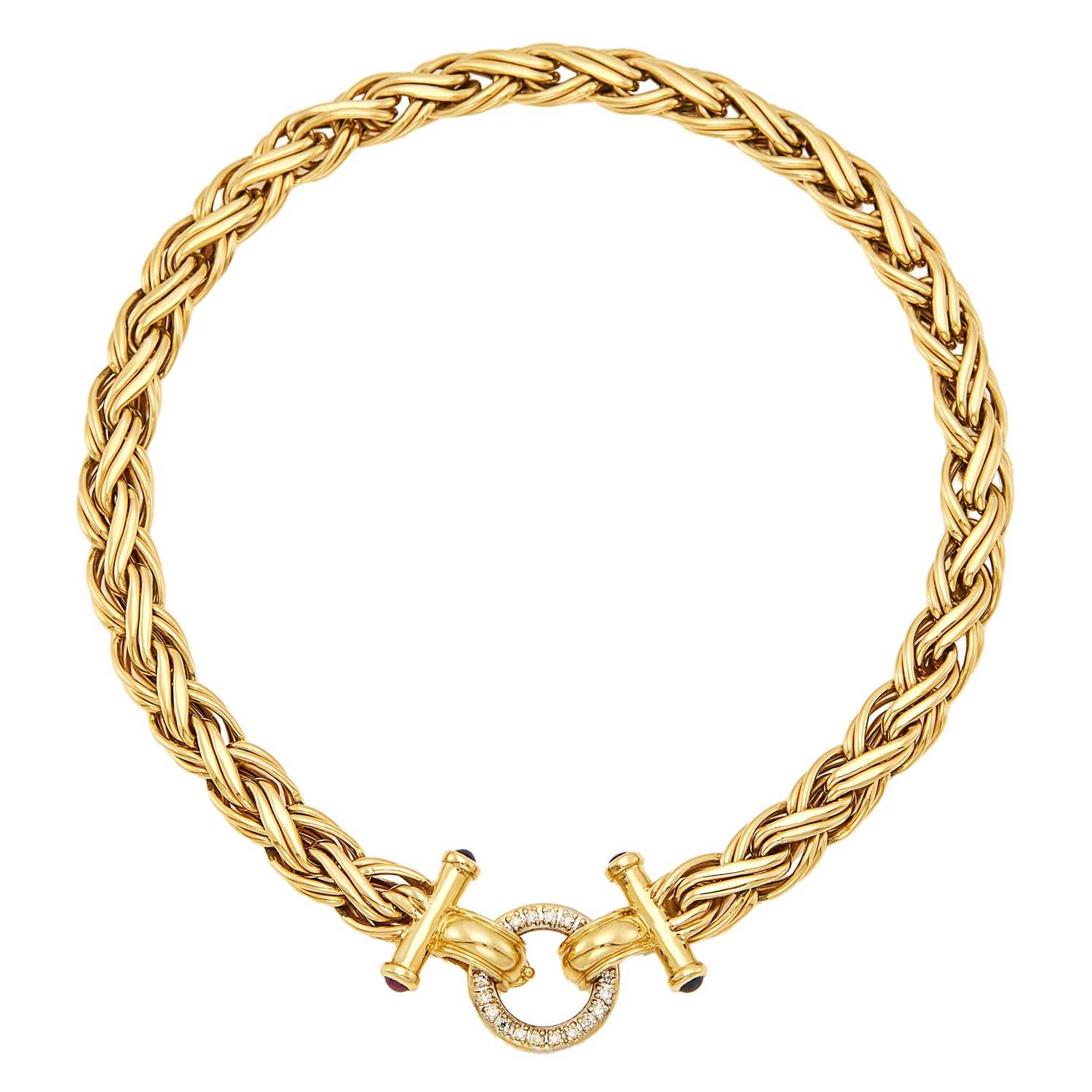 Lot 2062 - Gold, Diamond and Gem-Set Toggle Necklace