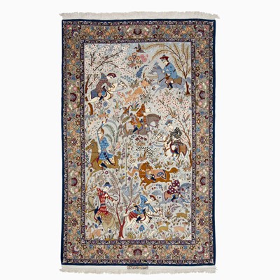 Lot 627 - Silk Warp Isfahan Hunting Rug
