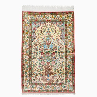 Lot 552 - Qum Silk Prayer Rug