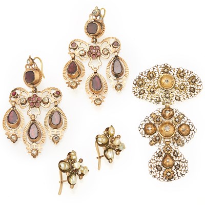 Lot 2292 - Gold, Gold-Filled, Pearl, Paste and Garnet Jewelry