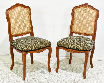 Lot 69 - Pair of Louis XV Style Walnut Upholstered Cane-Back Side Chairs