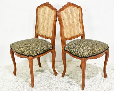 Lot 144 - Pair of Louis XV Style Walnut Upholstered Cane-Back Side Chairs