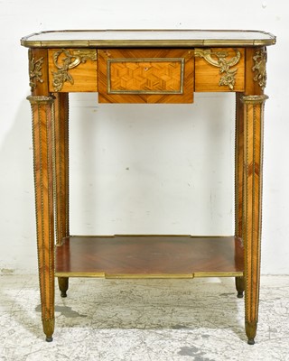 Lot 78 - Transitional Louis XV/XVI Style Parquetry & Brass Inlaid Side Table