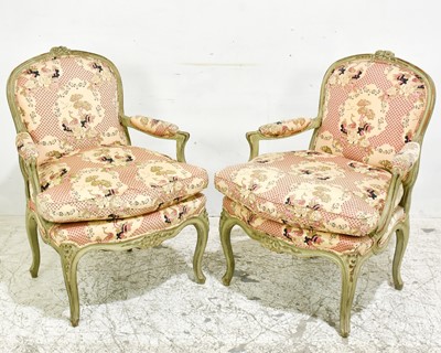 Lot 82 - Pair of Louis XV Style Painted Fauteuils