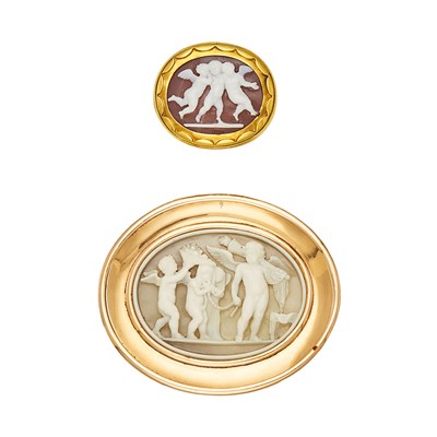 Lot 2101 - Gold and Hardstone Cameo Ring and Brooch