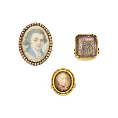 Lot 2122 - Two Gold Rings and Portrait Pin