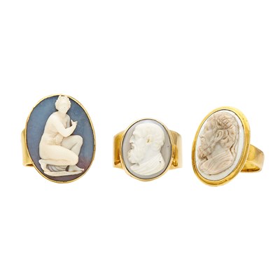Lot 2129 - Three Gold and Hardstone Cameo Rings