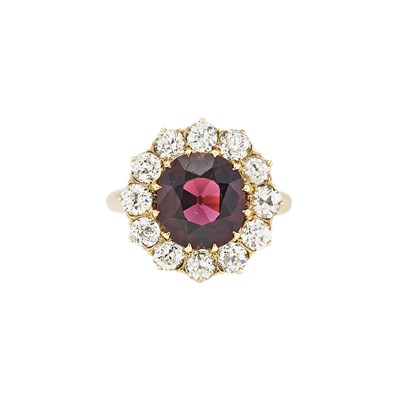 Lot 2165 - Gold, Rhodolite Garnet and Diamond Ring