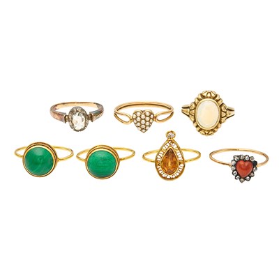 Lot 2139 - Seven Gold, Silver, Diamond and Gem-Set Rings