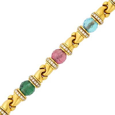 Lot 15 - Bulgari Gold, Colored Stone Bead and Diamond Bracelet