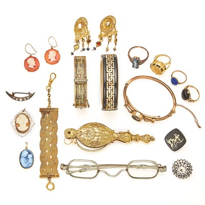 Lot 2135 - Group of Gold, Silver, Low Karat Gold, Gold-Filled and Hardstone Jewelry and Fragments