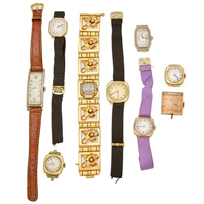 Lot 2270 - Group of Gold, Gold-Filled and Metal Watch Heads and Wristwatches