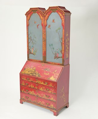 Lot 163 - George II Style Red and Gilt Lacquered Secretary Bookcase