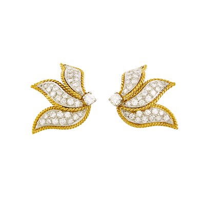 Lot 1186 - Pair of Two-Color Gold and Diamond Earclips