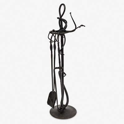 Lot 834 - Albert Paley Forged Steel Fireplace Tool Set and Stand