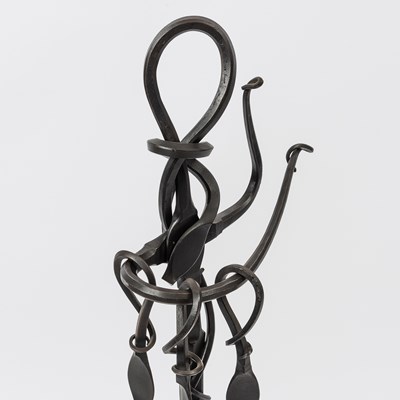 Lot 834 - Albert Paley Forged Steel Fireplace Tool Set and Stand