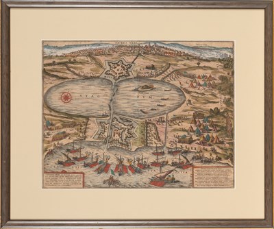 Lot 553 - Braun and Hogenberg's view of the 1574 siege of the Spanish forces at Tunis by the Ottoman Empire