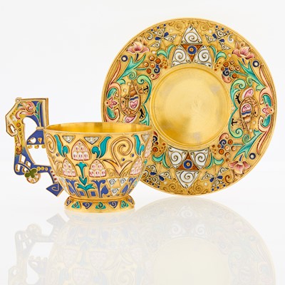 Lot 695 - Fabergé Silver-Gilt and Cloisonné Enamel Cup and Saucer